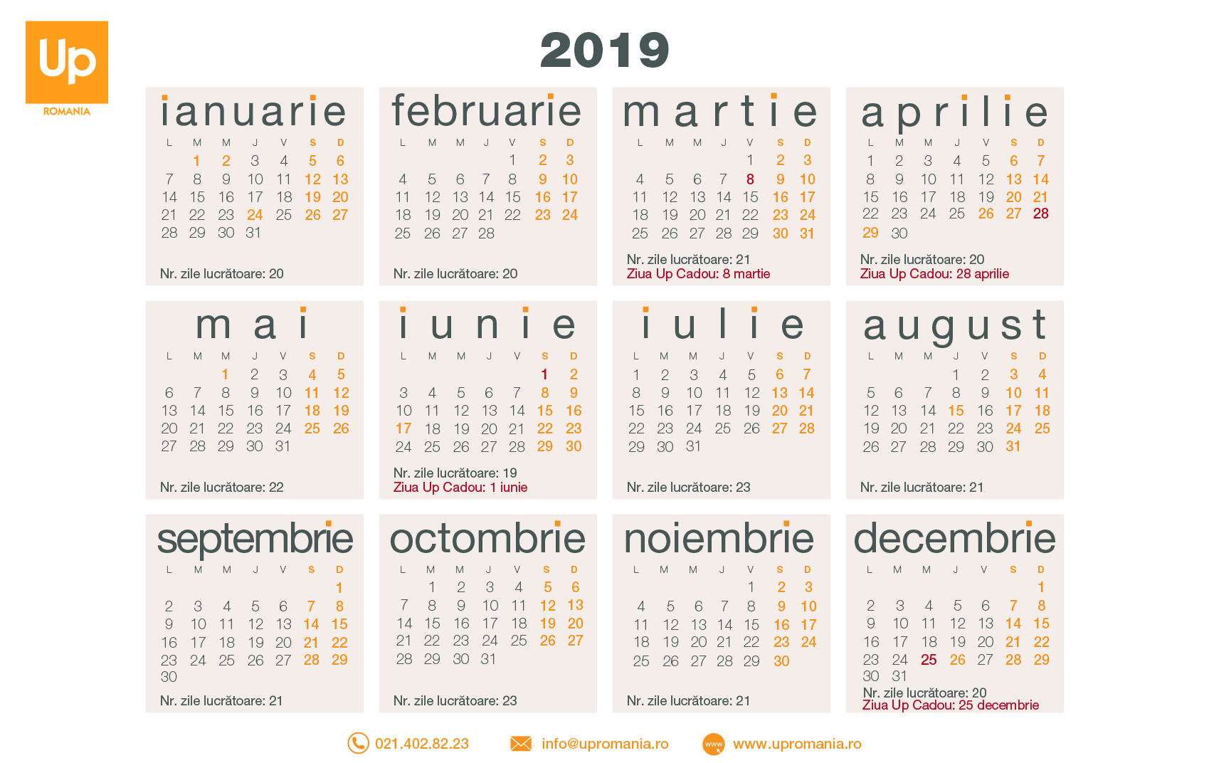 Calendar decembrie 2019 romanesc