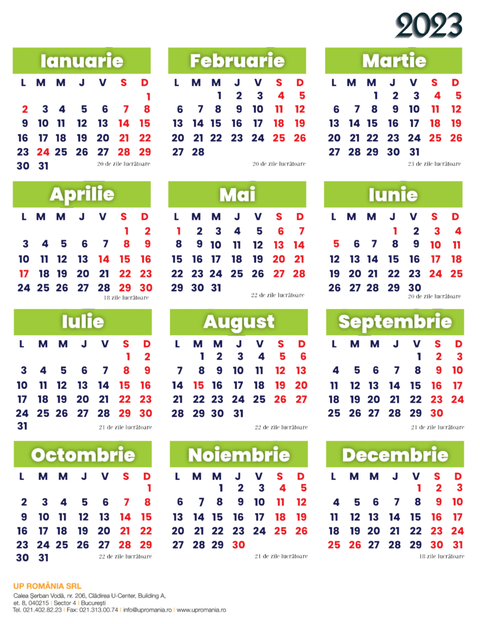 Calendar Zile Lucratoare 2023 Up Romania