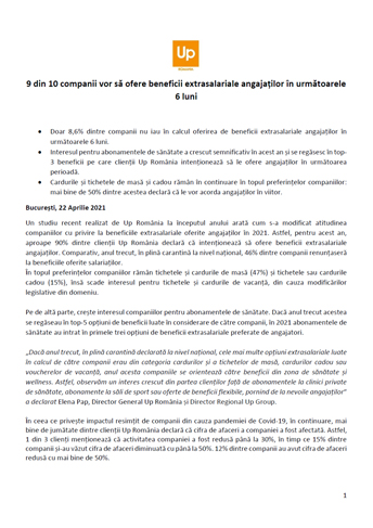 9 din 10 companii vor sa ofere beneficii extrasalariale angajatilor in urmatoarele 6 luni